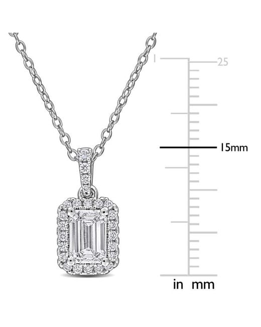 Created Forever Metallic 1 Ct Tgw Emerald And Round-Cut Lab-Grown Diamond Halo Pendant With Chain