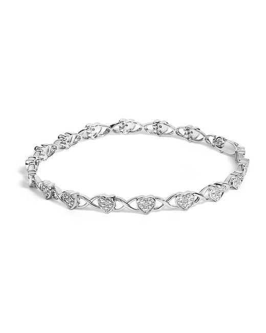Haus of Brilliance Metallic 925 Sterling Diamond Accent Heart Link Bracelet (I-J Color, I3 Clarity)