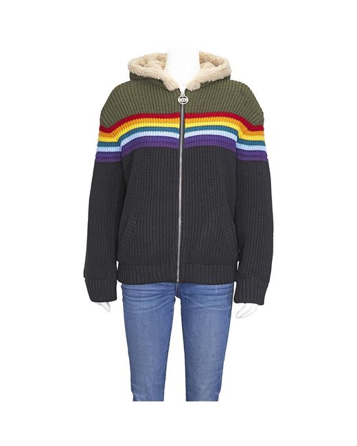 Gcds Blue Sherpa Lined Rooded Rainbow Sweater