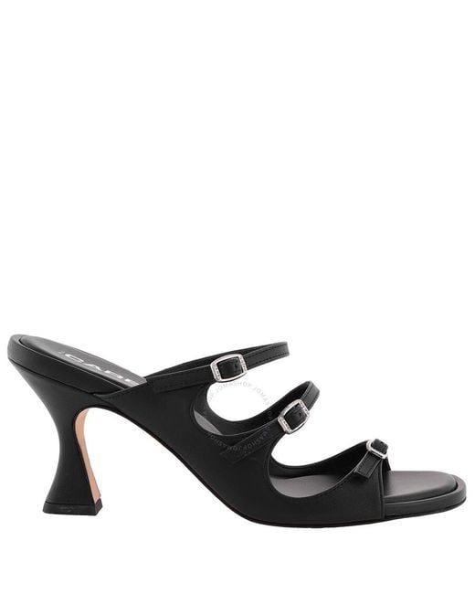 CAREL PARIS Black Kitty 3-Strap Leather Mules, Brand Size 39 Us