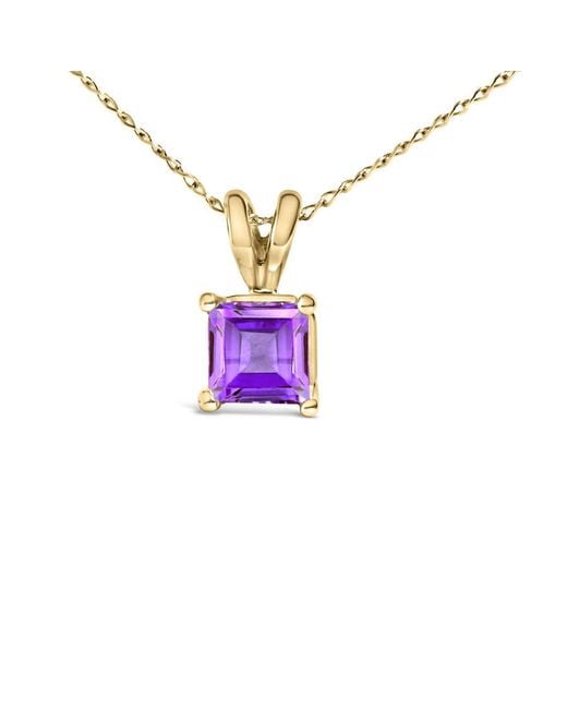 Haus of Brilliance Metallic 14K 5X5 Mm Square Shaped Amethyst Solitaire Pendant Necklace