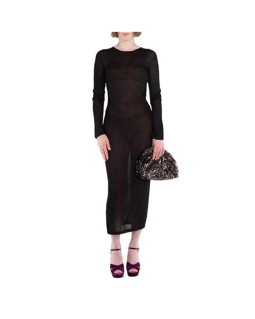 Versace Black Knit Slashed Back Transparent Midi Dress