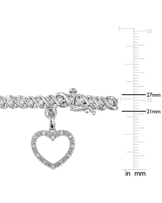 Amour Metallic 1 Ct Tw Diamond Tennis Bracelet With Heart Charm