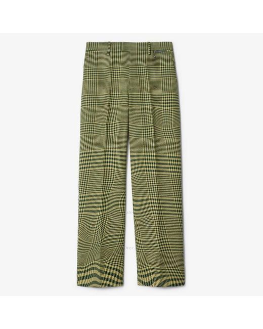Burberry Green Warped Houndstooth Pattern Wool Trousers, Brand Size 52 Waist for men