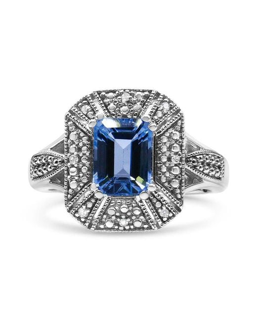 Haus of Brilliance Blue 925 Sterling Diamond Accent And 8X6 Mm Emerald-Shape Topaz Ring- Ring