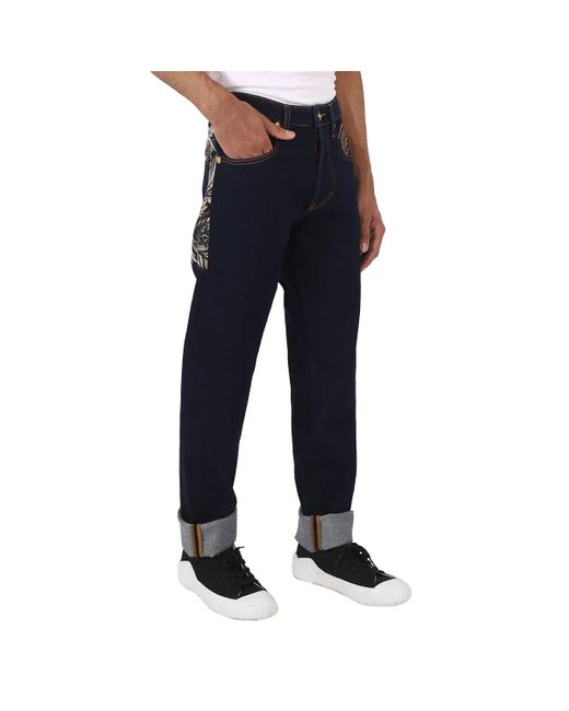 Roberto Cavalli Blue Printed Slim-fit Jeans for men