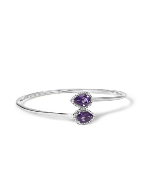 Haus of Brilliance White 925 Sterling 8 X 5.5Mm Pear Shape Amethyst And Diamond Accent Halo Bypass Bangle (H-I Color, Si1-Si2 Clarity)