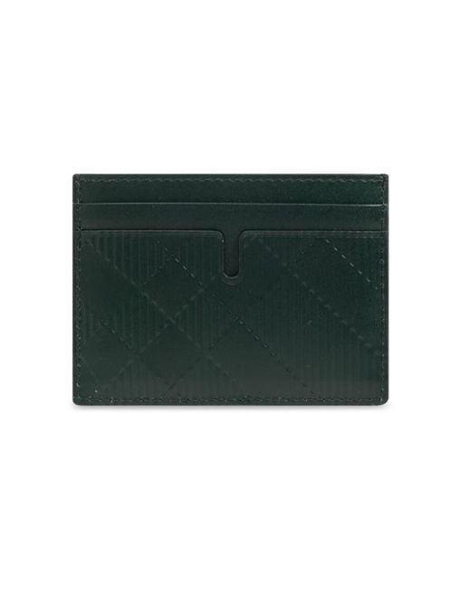 Burberry Green Embossed Check Leather Card Case for men