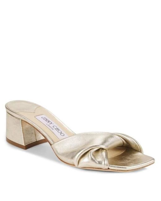 Jimmy Choo Natural Lyn 45 Metallic Nappa Sandals, Brand Size 36.5 Us