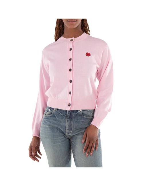 KENZO Red Knitted Flower Patch Wool Cardigan