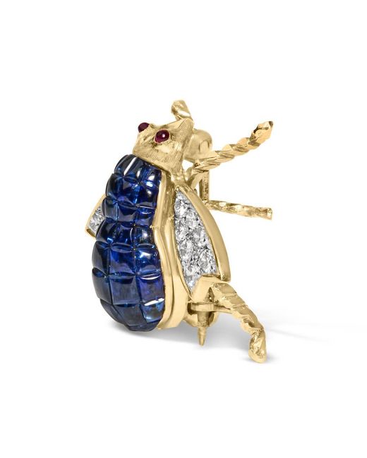 Haus of Brilliance Blue 18K 3/8 Cttw Diamond And 5 4/5 Cttw Sapphire Bumblebee Brooch Pin for men