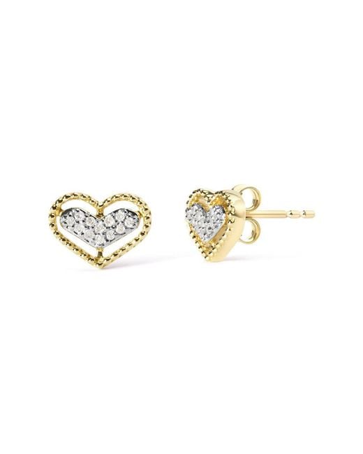 Haus of Brilliance Metallic 10K 1/10 Cttw Diamond Heart And Beaded Halo Stud Earrings (I-J Color, I1-I2 Clarity)