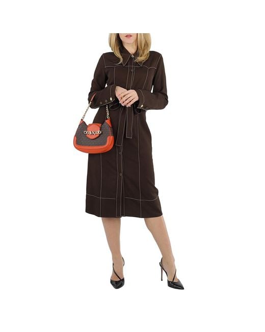 Michael Kors Brown Signature Logo-Print Small Hally Shoulder Bag