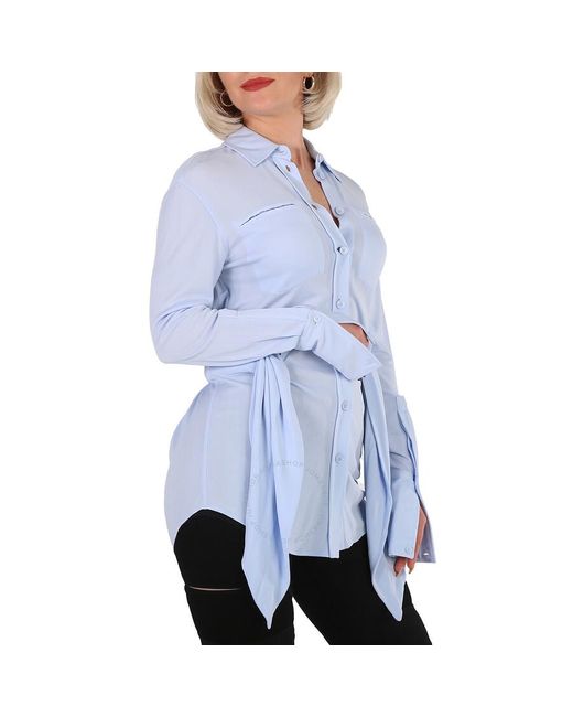 Burberry Blue Pale Sash Detail Jersey Oversized Shirt