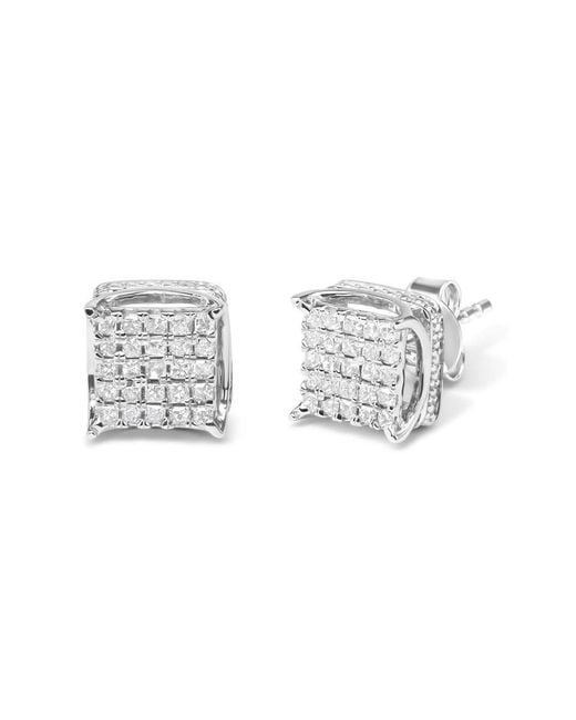 Haus of Brilliance Metallic 10K 1/2 Cttw Princess Cut Diamond Square Shaped Multi Stone Stud Earrings