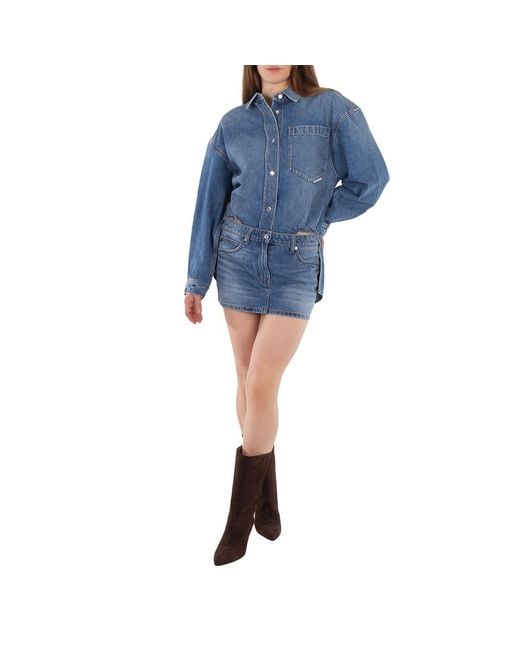 T By Alexander Wang Blue Prestyle Mini Shirt Dress, Us