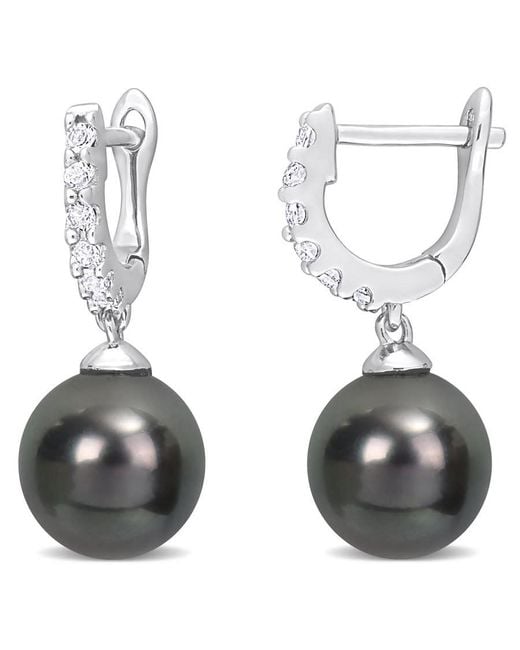 Amour White 8.5-9Mm Tahitian Pearl And 3/8 Ct Tgw Topaz Drop Cuff Earrings
