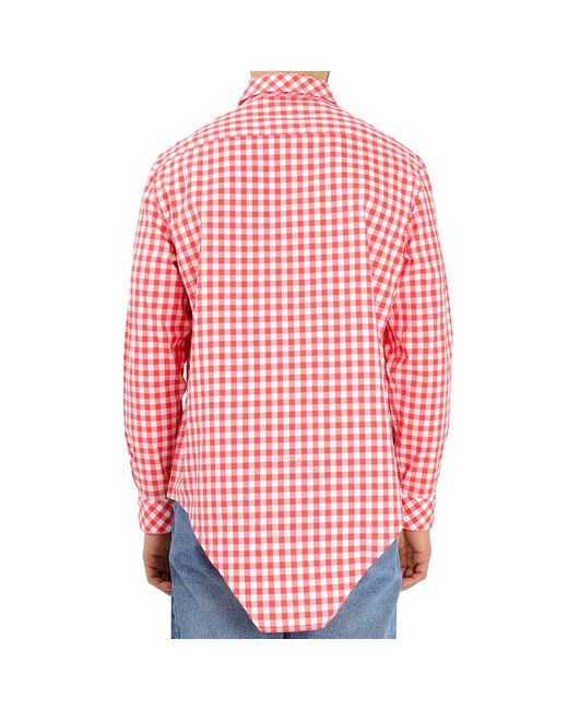 Burberry Red Gingham Cotton Cut-out Hem Oversized Shirt for men