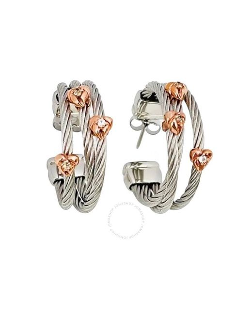 Charriol Metallic Malia White Topaz Stainless Steel Cable & Pink Gold Plated Earring