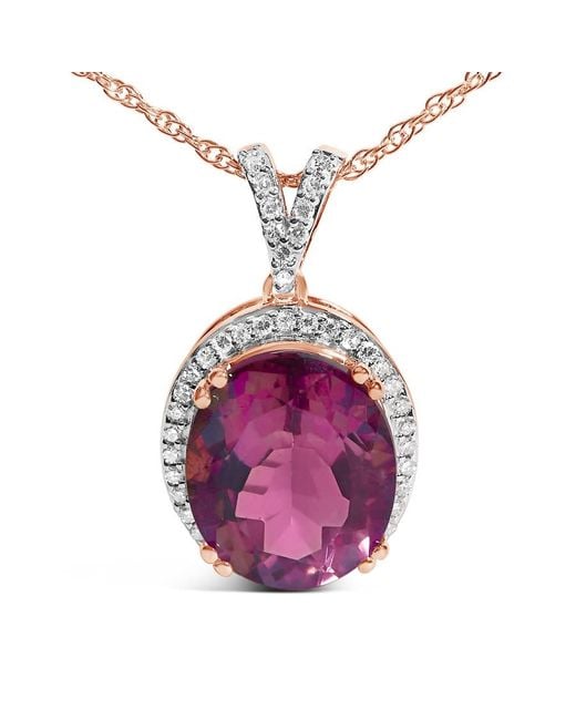 Haus of Brilliance Pink 14K Rose Vermeil Sterling 1/5 Cttw Diamond Quartz Oval Pendant Necklace