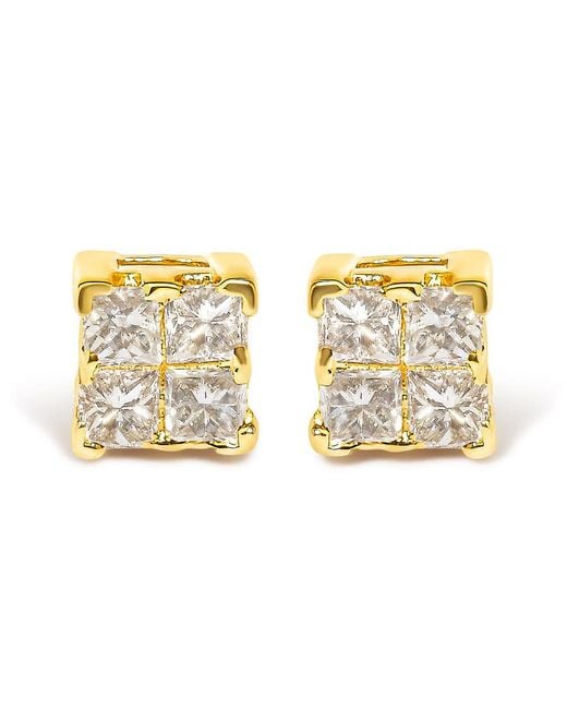 Haus of Brilliance Metallic 14K 1/4 Cttw Invisible Set Princess-Cut Diamond Square Stud Earring