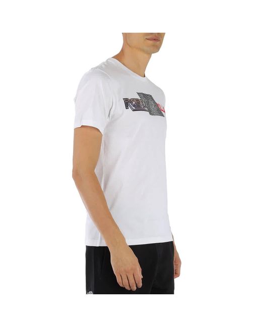 Roberto Cavalli White Hotfix Crystal Logo Cotton T-shirt for men