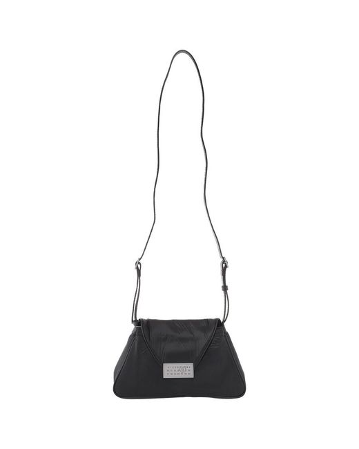 MM6 by Maison Martin Margiela Black Numeric Puffed Crinkled Minimal Shoulder Bag