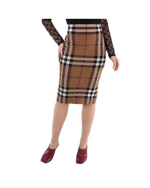 Burberry Birch Check Jacquard Skirt in Brown | Lyst