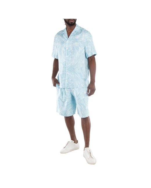Versace Blue Barocco Print Silk Shorts for men