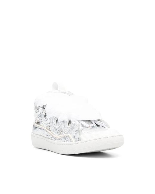 Lanvin White Curb Metallic Leather Sneakers