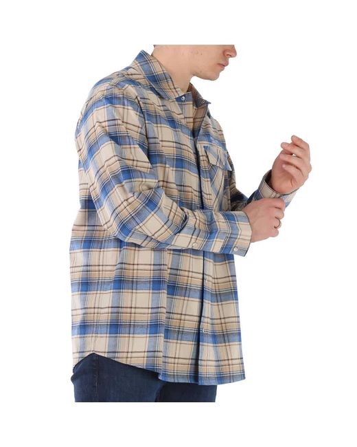 Moncler Blue Checked Logo-print Cotton Shirt for men