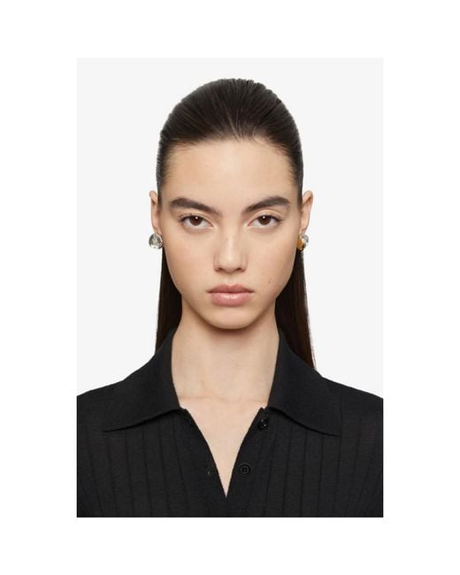 Givenchy White Flower Golden Silvery Crystal Earrings_Golden/Silvery