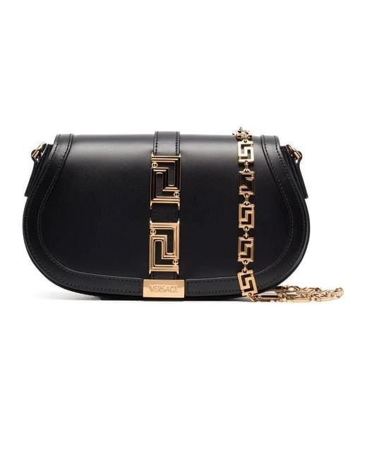 Versace Black Greca Foldover Crossbody Bag