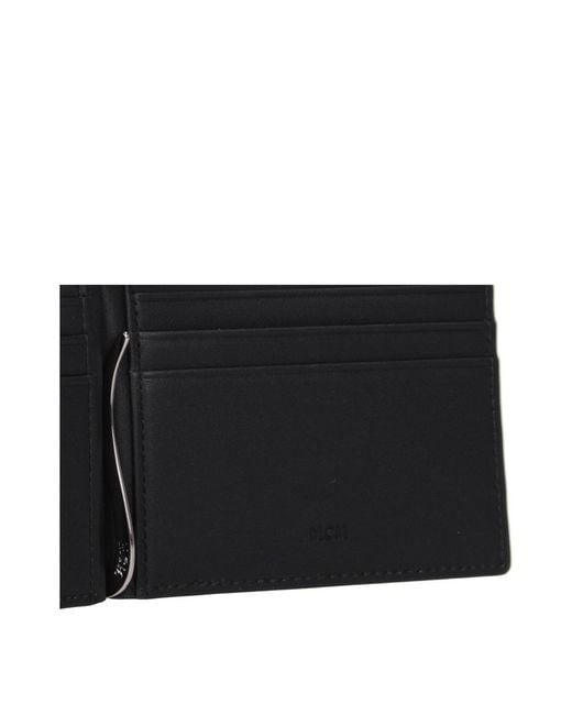 MCM Black Maxi Monogram Viestos Wallet With Money Clip for men