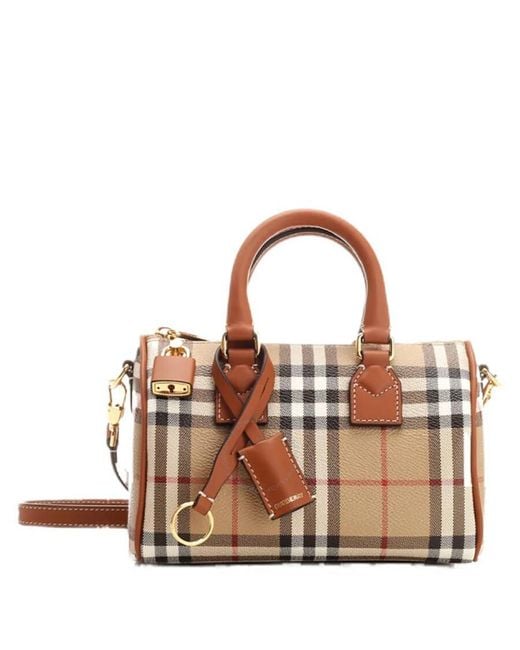 Burberry Brown Archive Beige Mini Check Bowling Bag