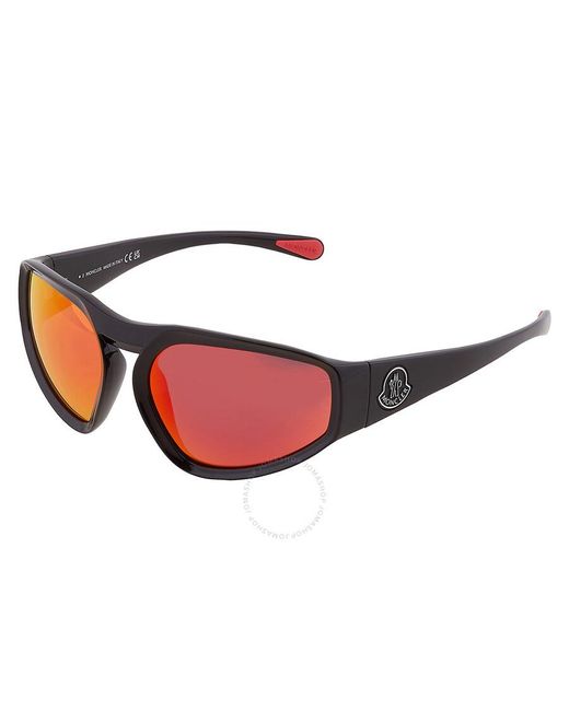 Moncler Pentagra Red Mirrored Wrap Sunglasses Ml0248 01u 62 for men