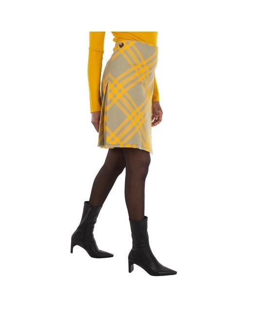 Burberry Yellow Check-Pattern Frayed Skirt, Brand Size 6 (Us