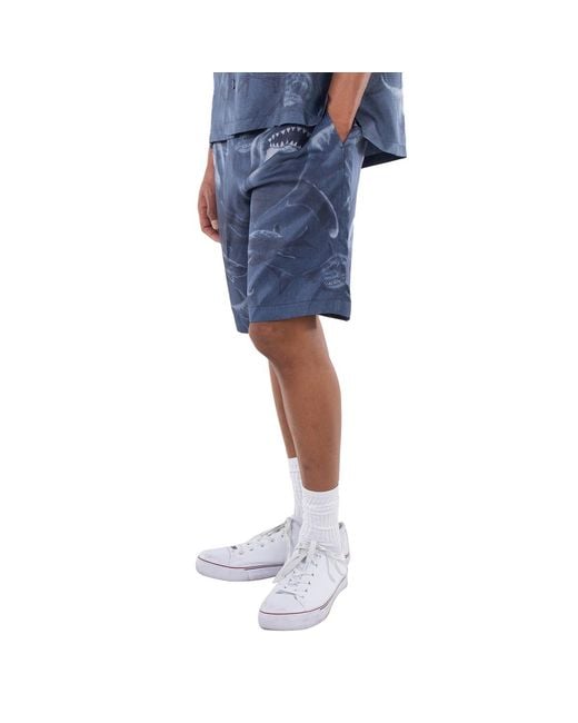 Burberry Blue Shark-Print Silk Shorts for men