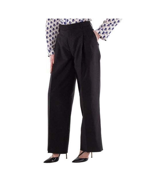 Burberry Black Wool Silk Pleated Tailored Trousers, Brand Size 8 Us