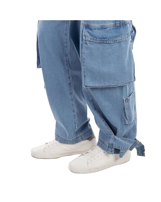 Gcds Blue Cotton Denim Ultracargo Pants, Waist for men
