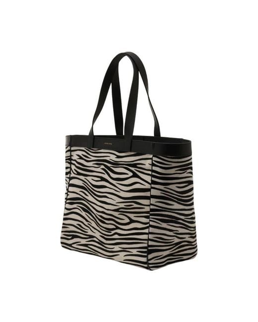 Anine Bing Black Zebra-Print Leather Tote Bag