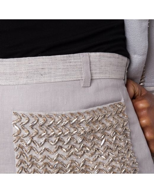 Burberry Gray Ladies Melange Crystal Embroidered Box Pleated Midi Skirt, Brand Size 8 (Us