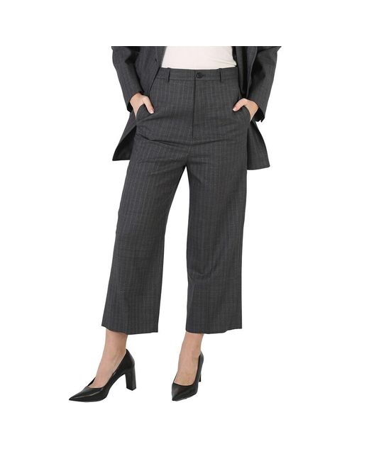 Balenciaga Black Ladies Pinstripe Pattern Cropped Tailored Pants, Brand Size 36 (Us