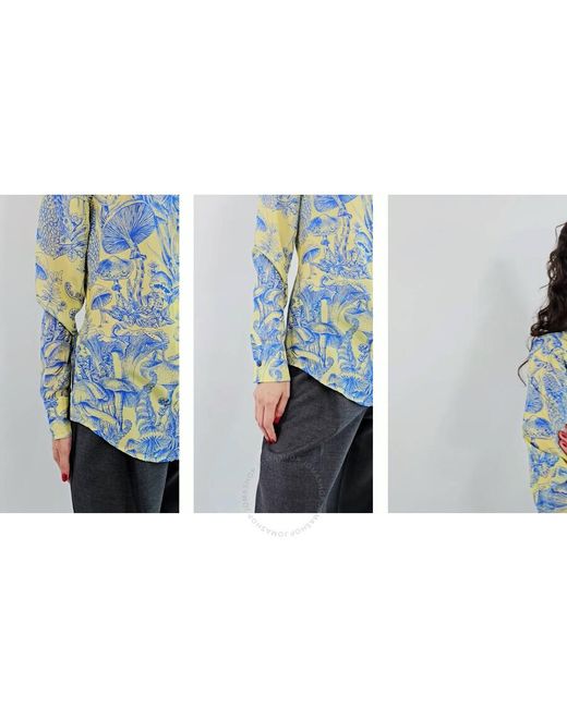 Stella McCartney Blue Ladies Washed Silk Fungi Forest Print Top, Brand Size 34 (Us