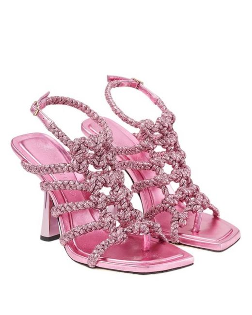 Jimmy Choo Pink Izobel 100 Metallic Lurex Sandals, Brand Size 36 Us