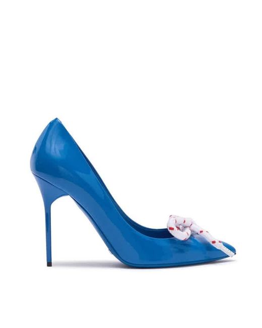 Burberry Blue Rope Detail Patent Leather Pumps