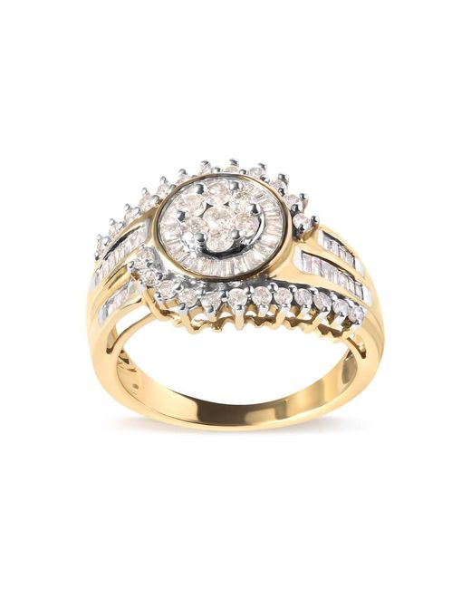 Haus of Brilliance Metallic 10K 1 Cttw Round And Baguette Cut Diamond Cluster Swirl Band Ring (H-I Color, I1-I2 Clarity)