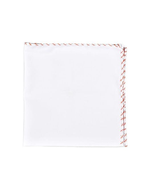 Brunello Cucinelli White Cotton Pocket Square With Contrast Stitching, One Size for men