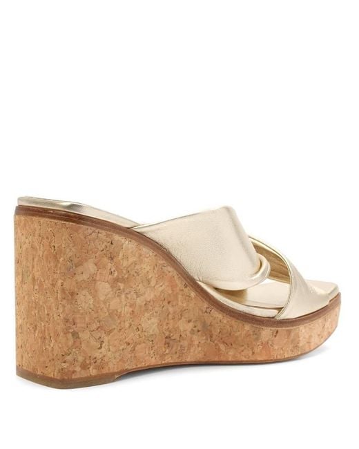 Jimmy Choo Natural Narisa 90 Leather Wedge Sandals, Brand Size 34 Us
