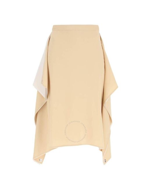 Burberry Natural Soft Fawn Thea Silk Crepe De Chine Midi Skirt